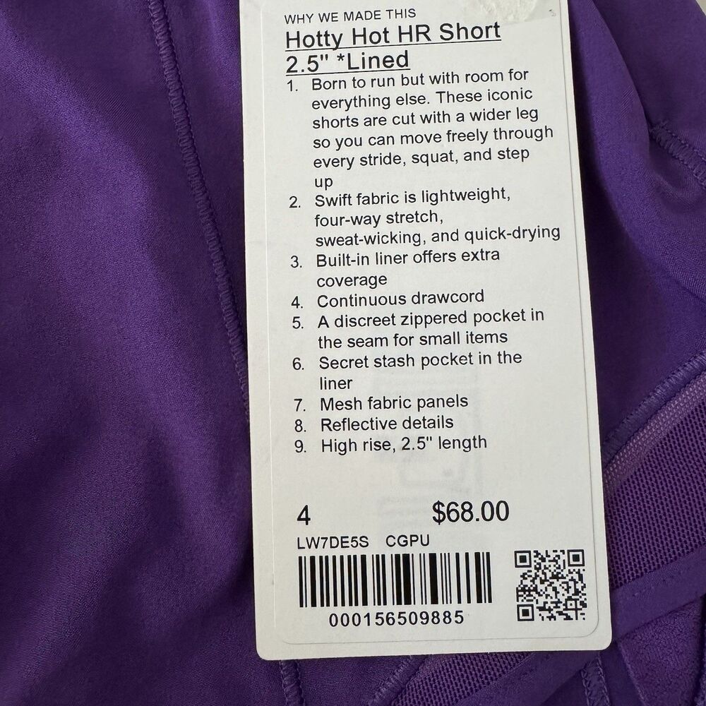 Lululemon Hotty Hot High Rise Shorts Women’s Sz 4 College Purple 2.5” Lined NWT - Picture 4 of 12